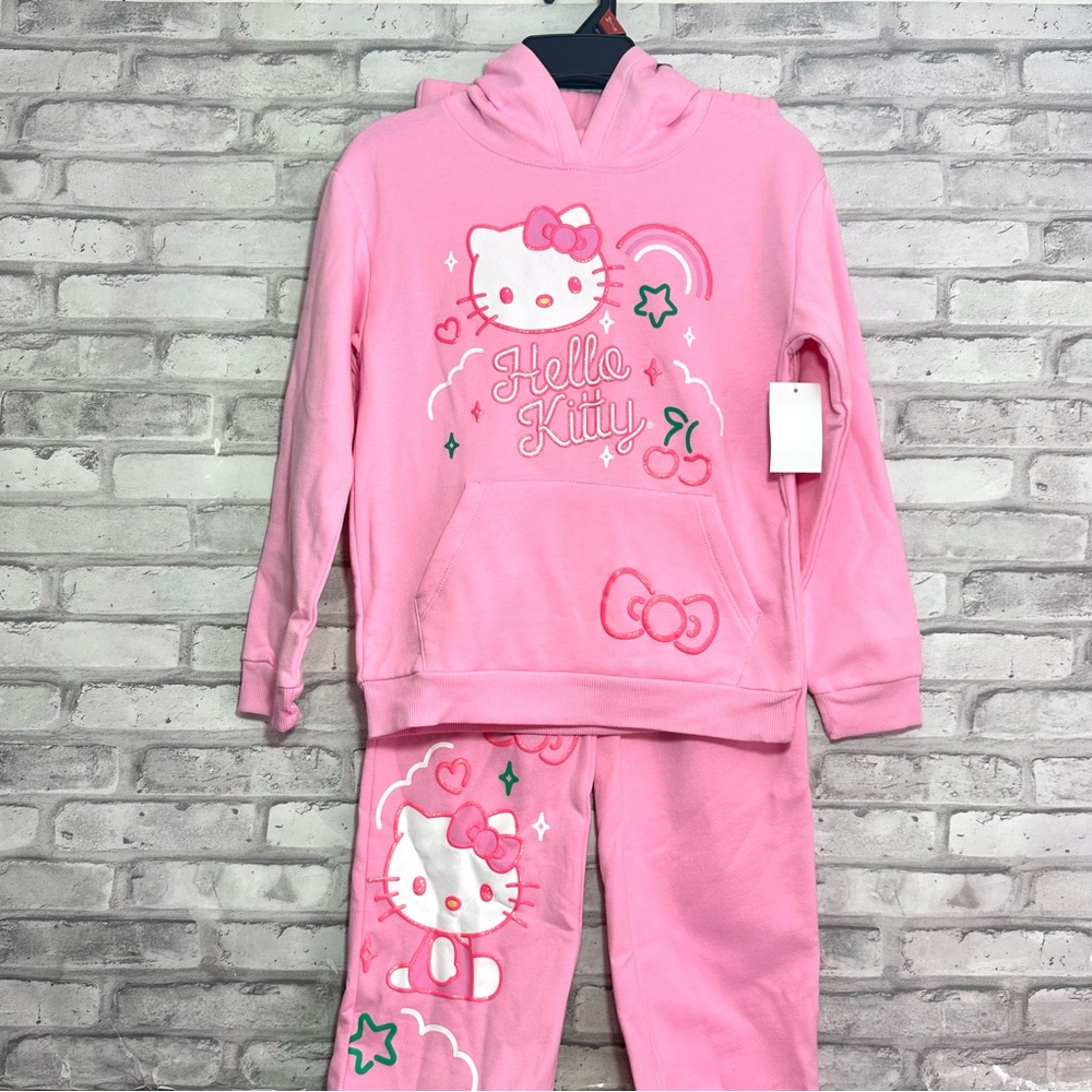 Hello Kitty Girls Pink Long Sleeve Graphic Hooded Sweatshirt & Pants Set - NWT